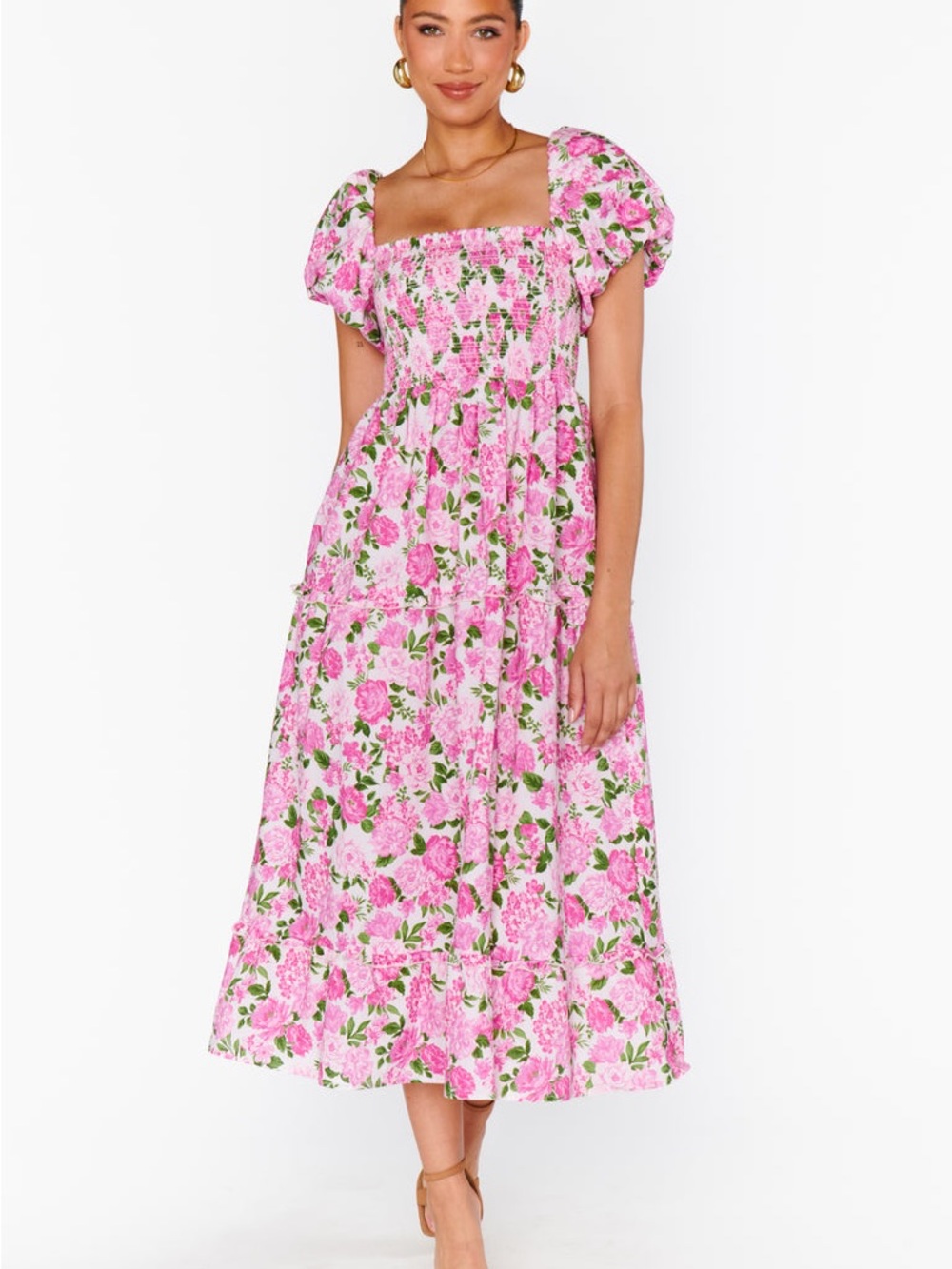 Show Me Your MuMu Afternoon Tea Pink Floral Puff-Sleeve Maxi Dress